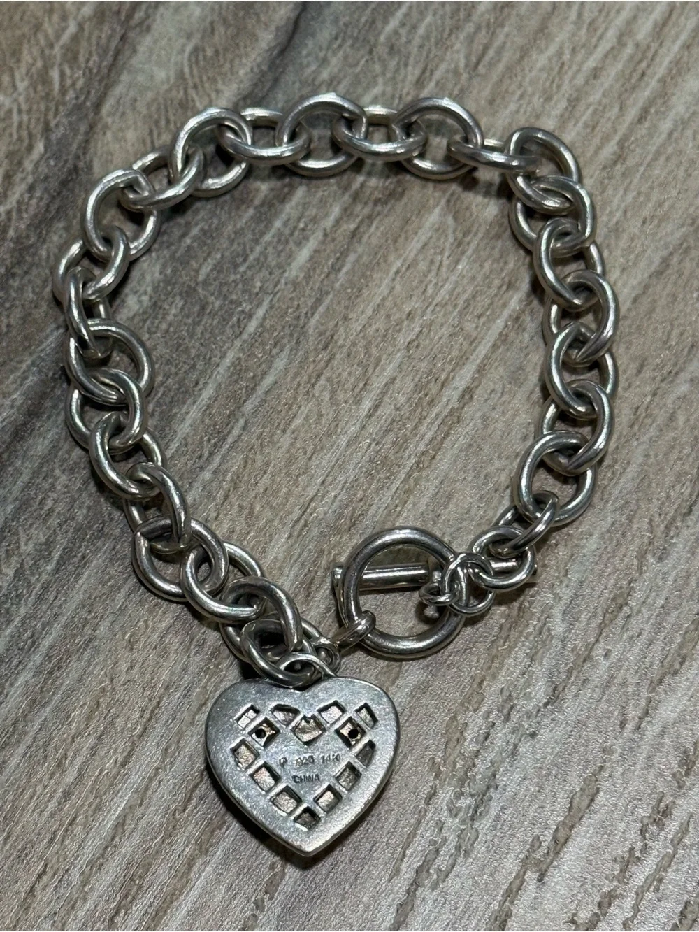 Judith Jack Heart Toggle Bracelet 925 Sterling Silver Diamond 14K Gold Vintage